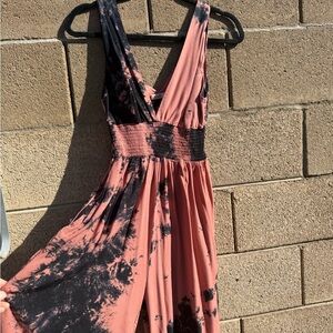 Khan Pink and Black Tie-Dye Jumpsuit